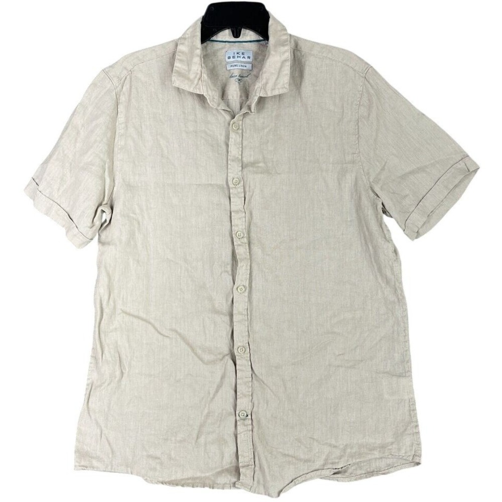 Ike Behar Pure Linen Casual Shirt Mens‎ L Beige Luxe Travel Resort Club